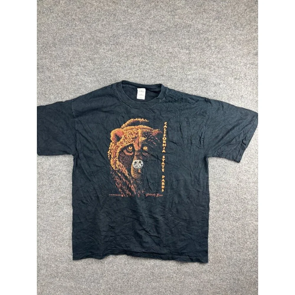 VNTG Gildan California State Park Shirt Men's XL Black Heavyweight Grizzly Bear‎